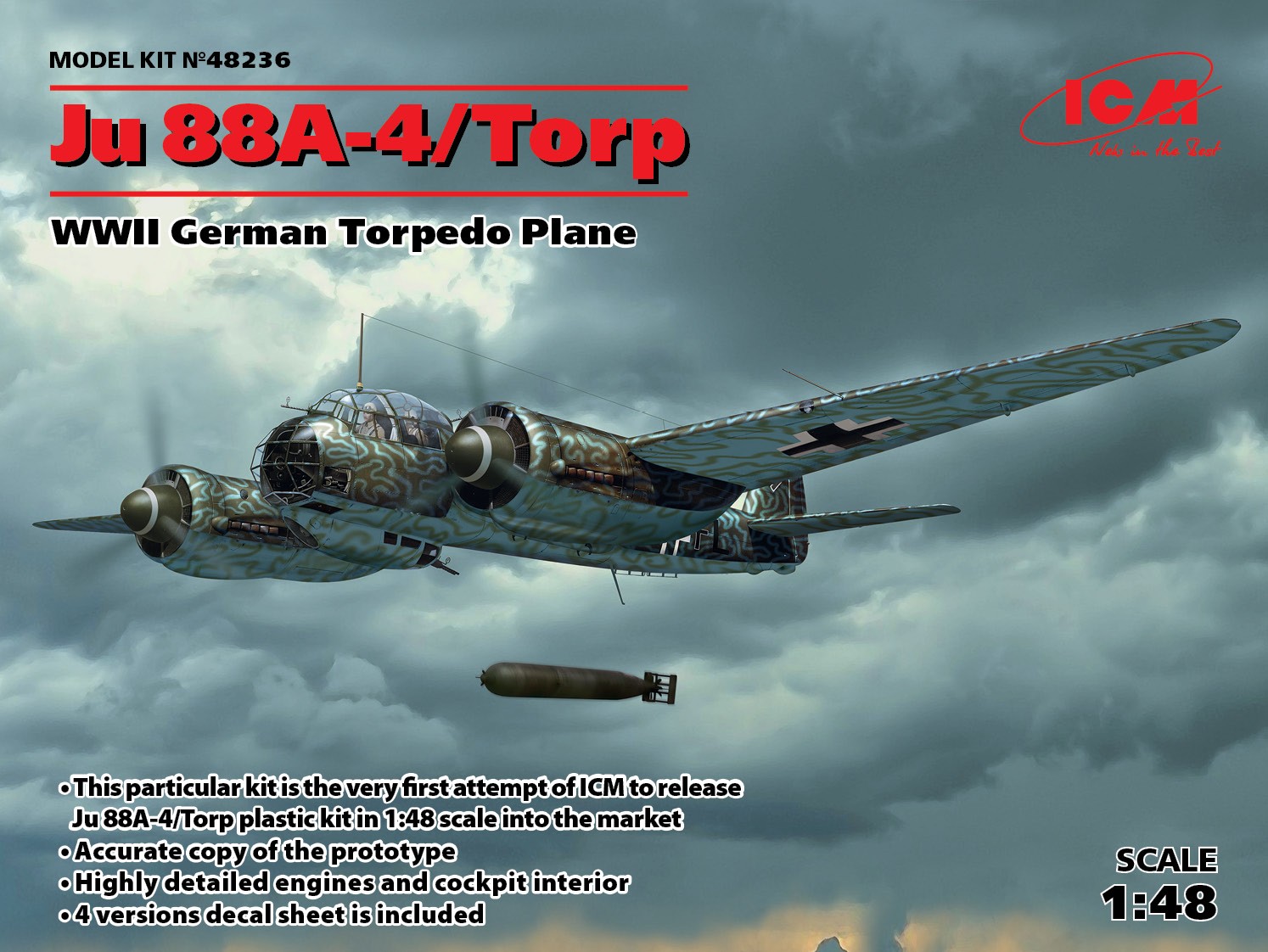 Сборная модель 1/48 Ju 88A-4/Torp German WWII Torpedo Plane (ICM)