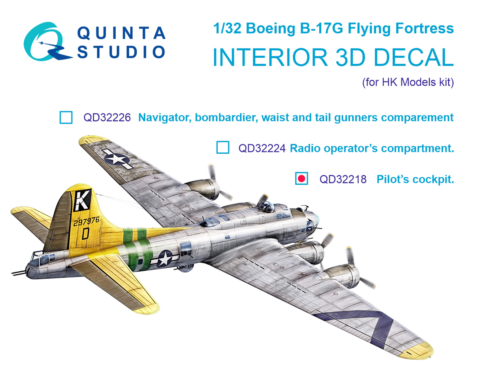 3D Декаль интерьера кабины Boeing B-17G, Пилотская кабина (HK models)