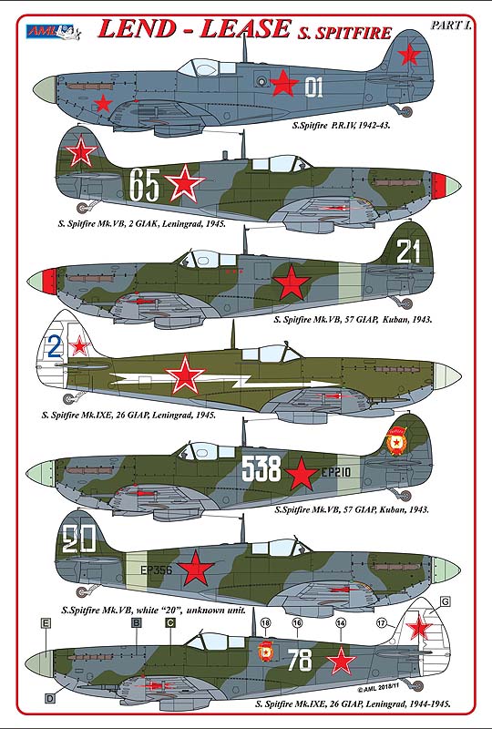 Декаль 1/48 Supermarine Spitfire Mk.VB/PR Mk.IV Lend-Lease Supermarine Spitfire (AML)