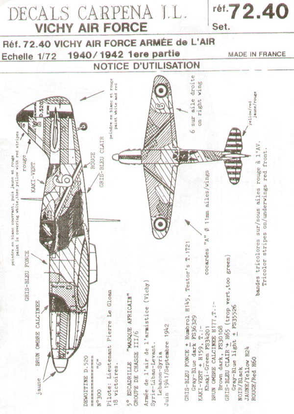 Декаль 1/72 Vichy Air Force 1940-42 Part 1.(Colorado)