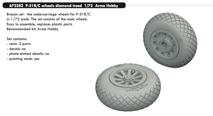 Дополнения из смолы 1/72 Колеса North-American P-51B/C (под нагрузкой) (для модели Arma Hobby)