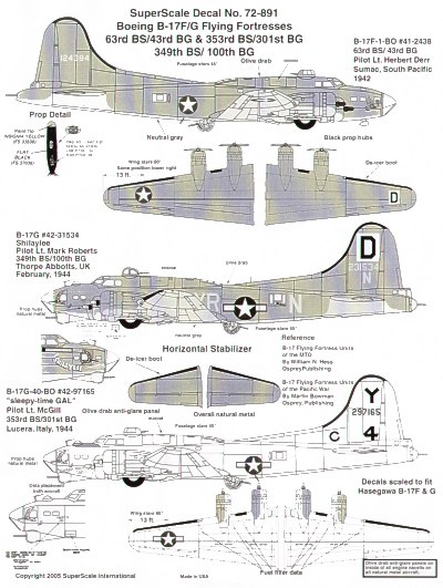 Декаль 1/72 Boeing B-17F/B-17G Flying Fortress (3) (Microscale)