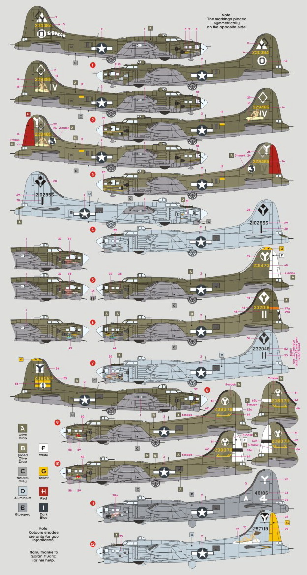 Декаль 1/72 Boeing B-17F/B-17G Flying Fortress 15th Air Force (DK Decals)