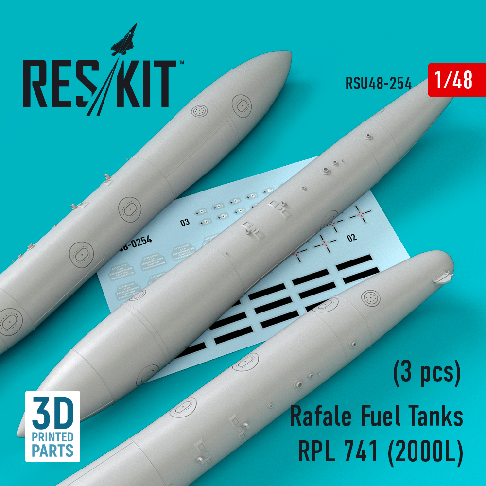 Дополнения из смолы 1/48 Dassault Rafale Fuel Tanks RPL 741 (2000L) (3 pcs) (ResKit)