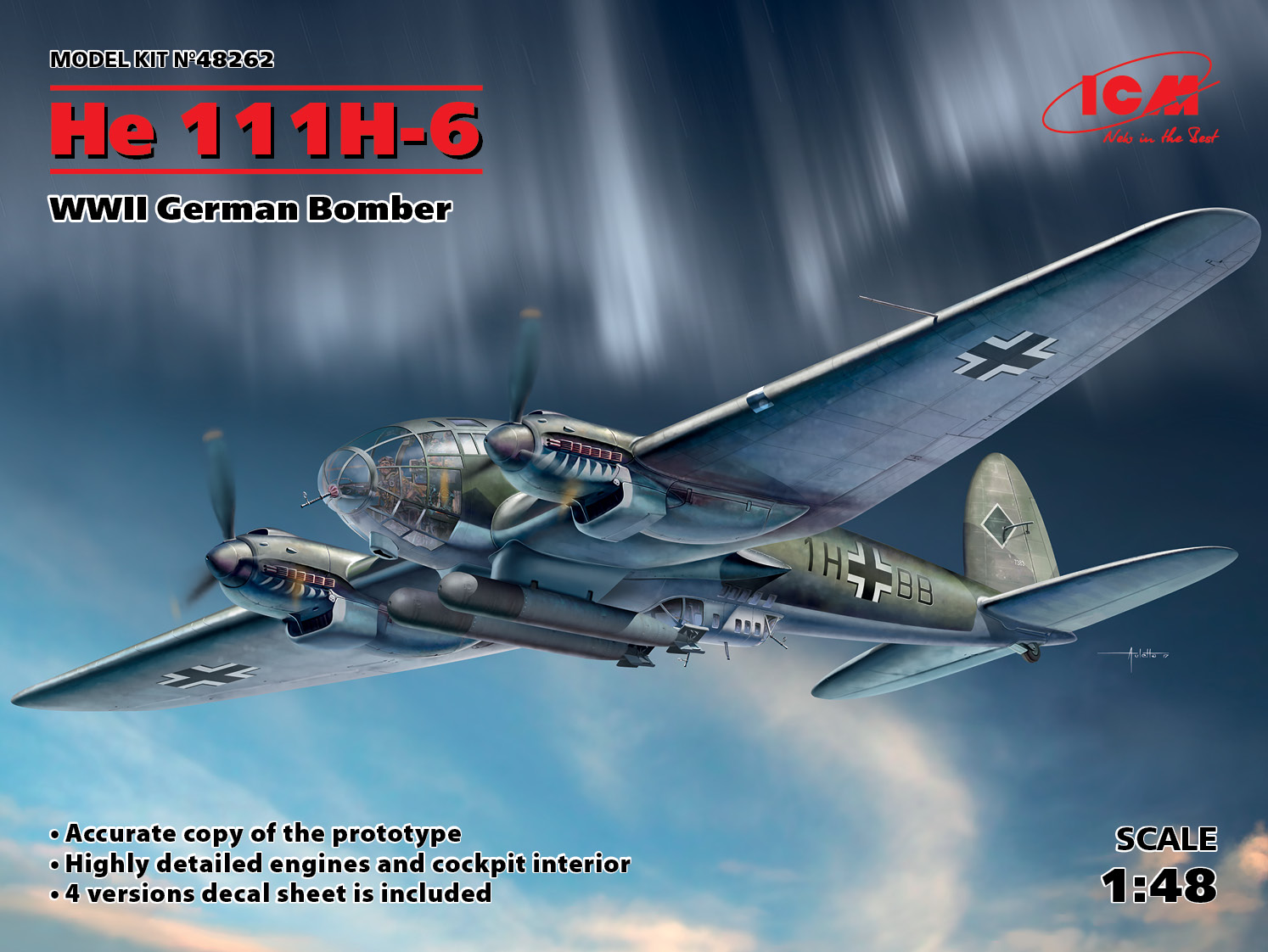 Сборная модель 1/48 Heinkel He 111H-6 German Bomber (4x camo) (ICM)