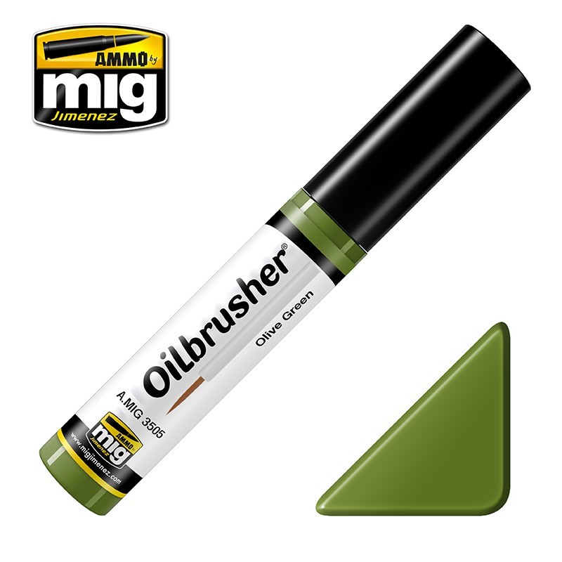 Масляная краска с тонкой кистью-апликатором OILBRUSHER Olive Green (10mL) (Ammo Mig)