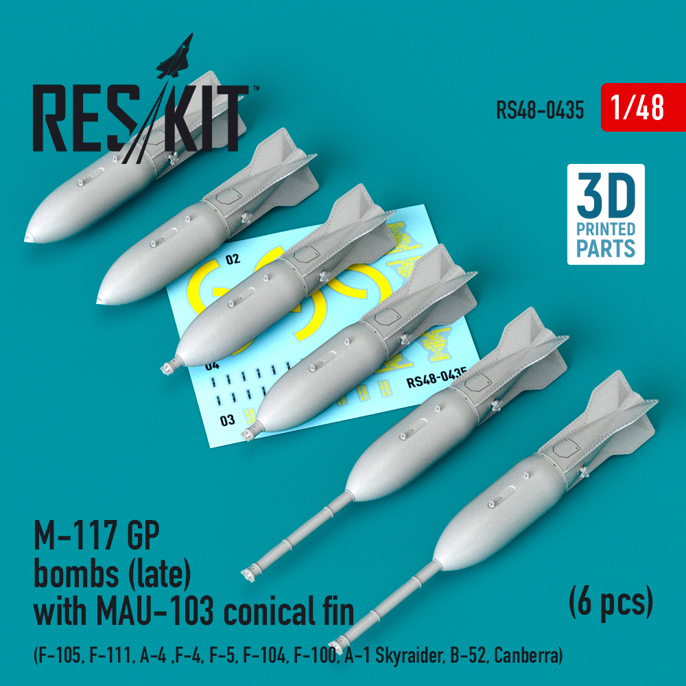 Дополнения из смолы 1/48 M-117 GP bombs (late) with MAU-103 conical fin (6 pcs) (ResKit)