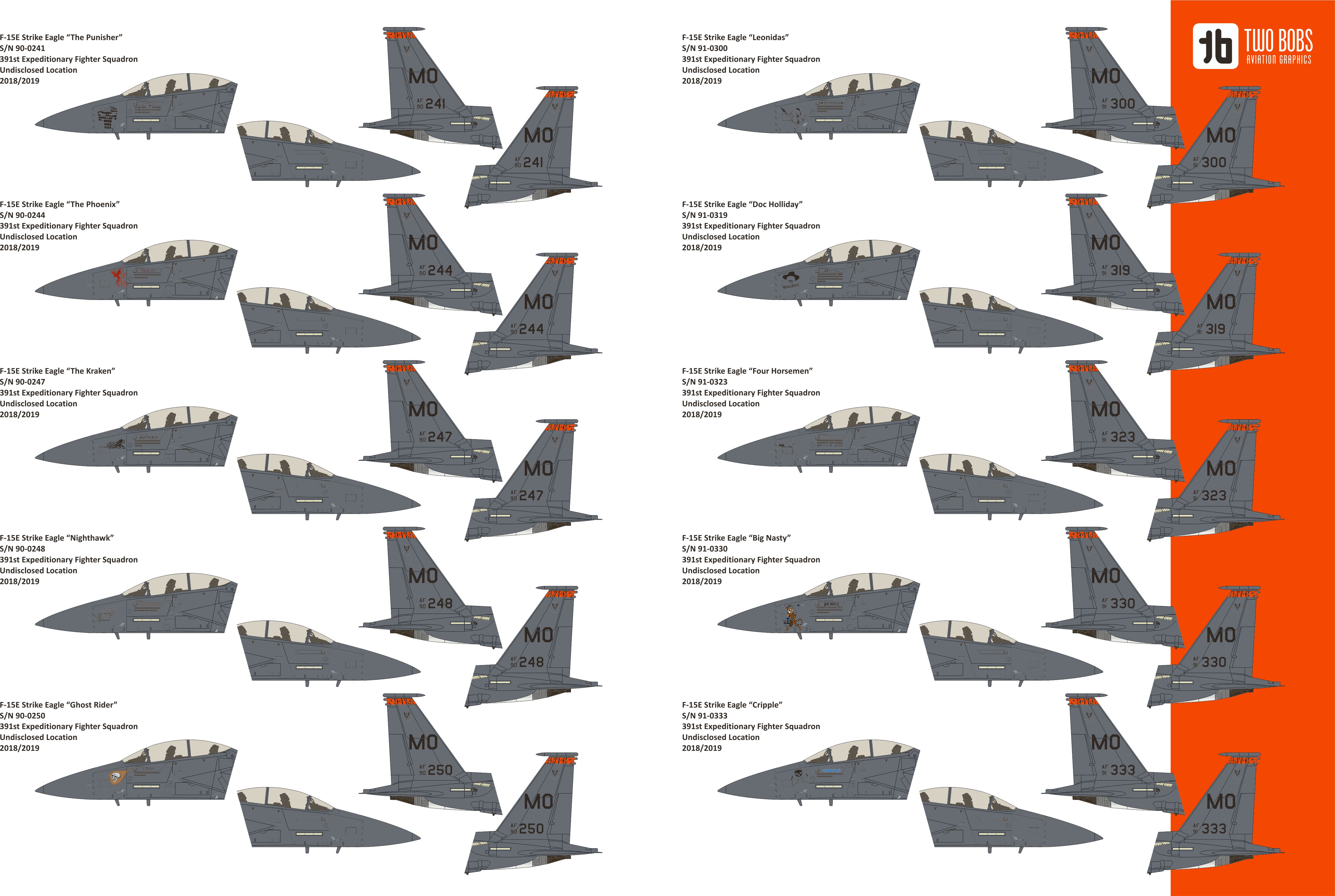 Декаль 1/48 McDonnell F-15E Strike Eagle Nose art from the Tigers of Mountain Home AFB  (Two Bobs)