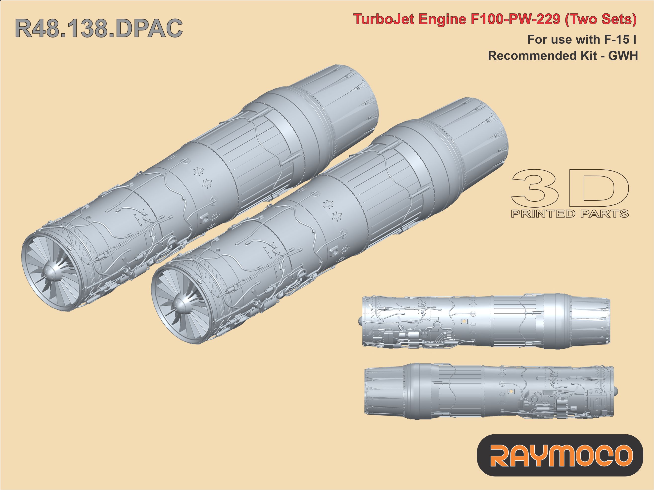 Дополнения из смолы 1/48 Turbo Jet Engine F100-PW-229 (2 sets) (Raymoco)