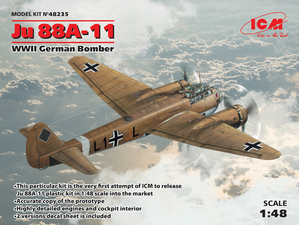 Сборная модель 1/48 Junkers Ju 88A-11 German WWII Bomber (ICM)