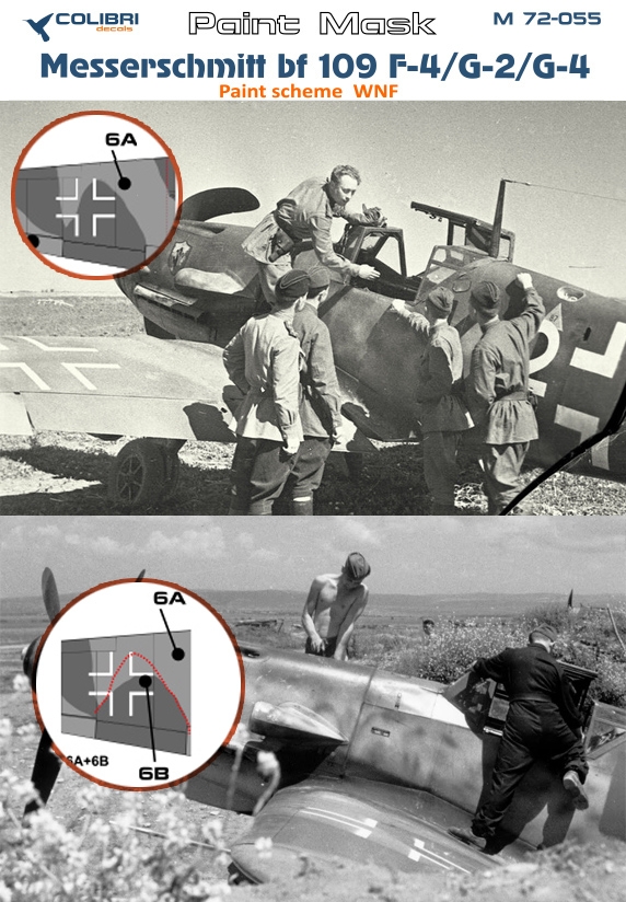 Окрасочная маска 1/72 Bf 109 F-4\G-2 (paint scheme WNF) (Colibri Decals)
