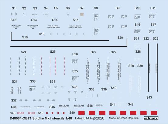 Декаль 1/48 Spitfire Mk.I stencils (EDU)