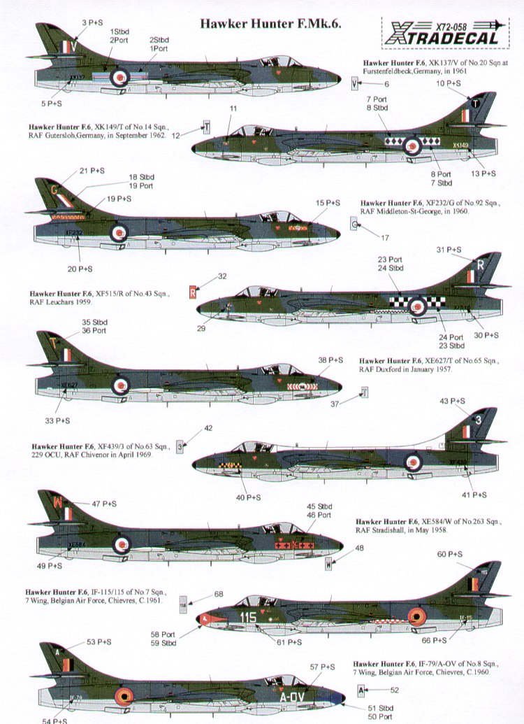 Декаль 1/72 Hawker Hunter F.6 (13) (Xtradecal)