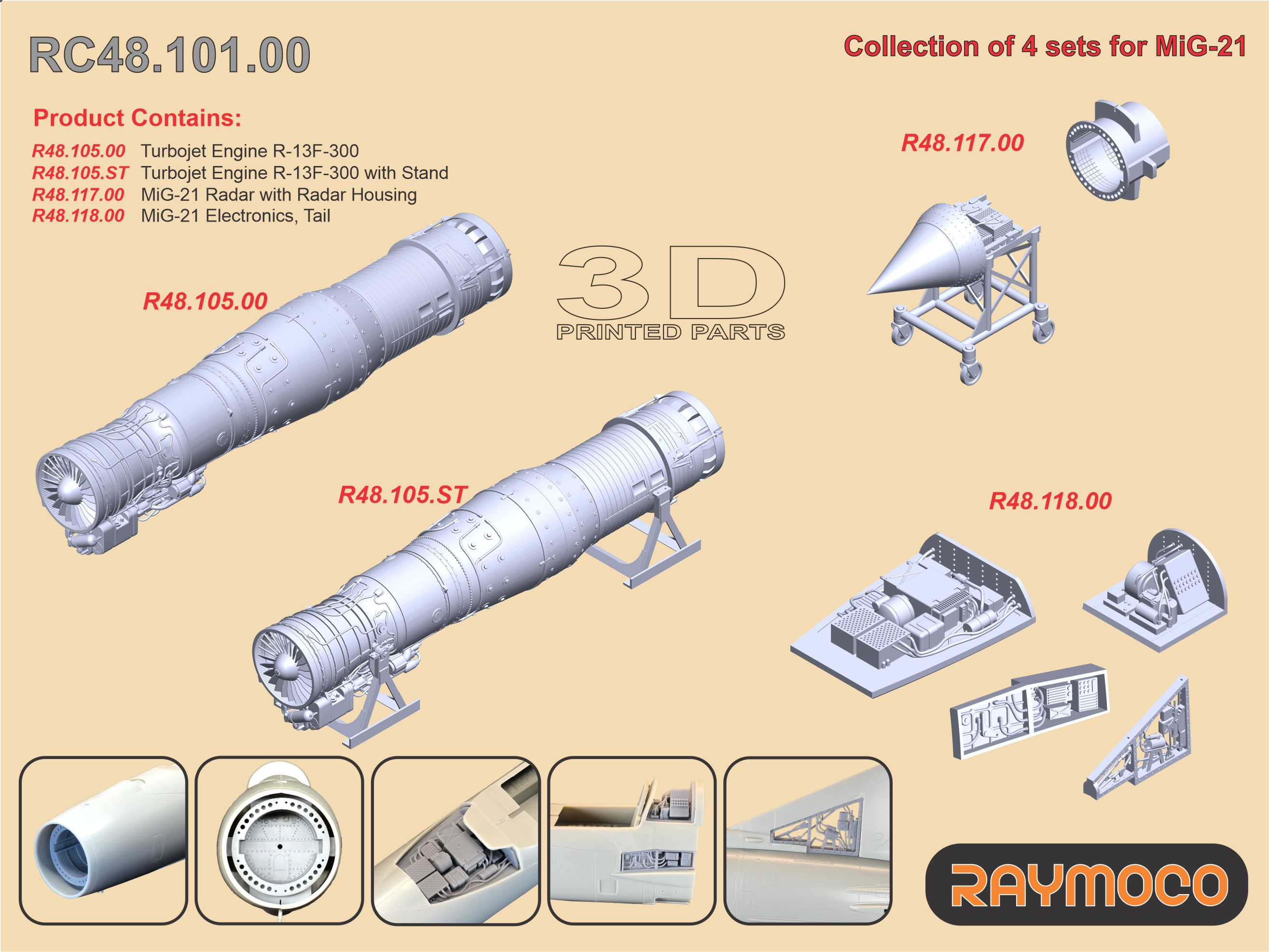 Дополнения из смолы 1/48 Collection of 4 sets for MiG-21 (Raymoco)