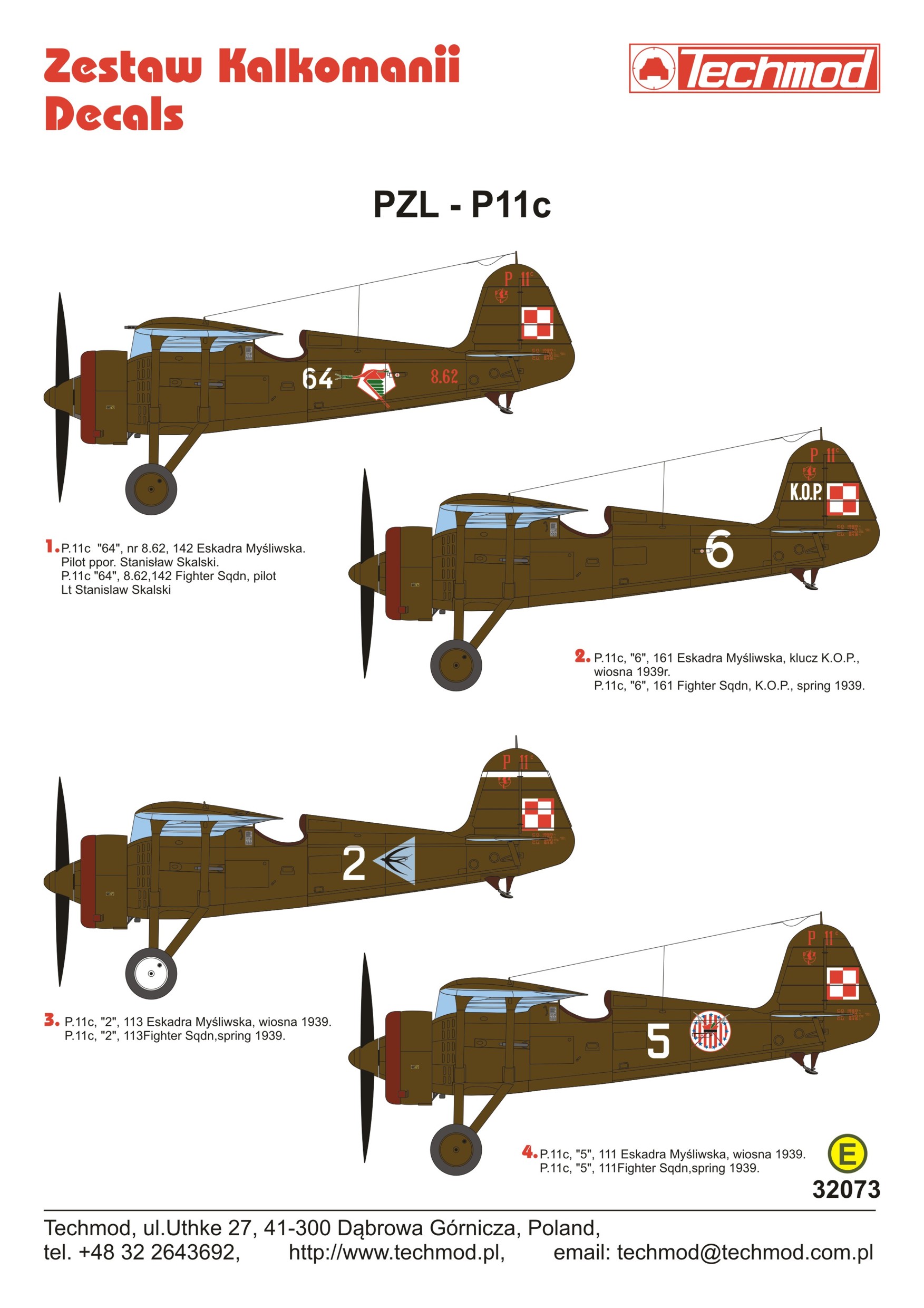 Декаль 1/32 PZL P.11c (Techmod)