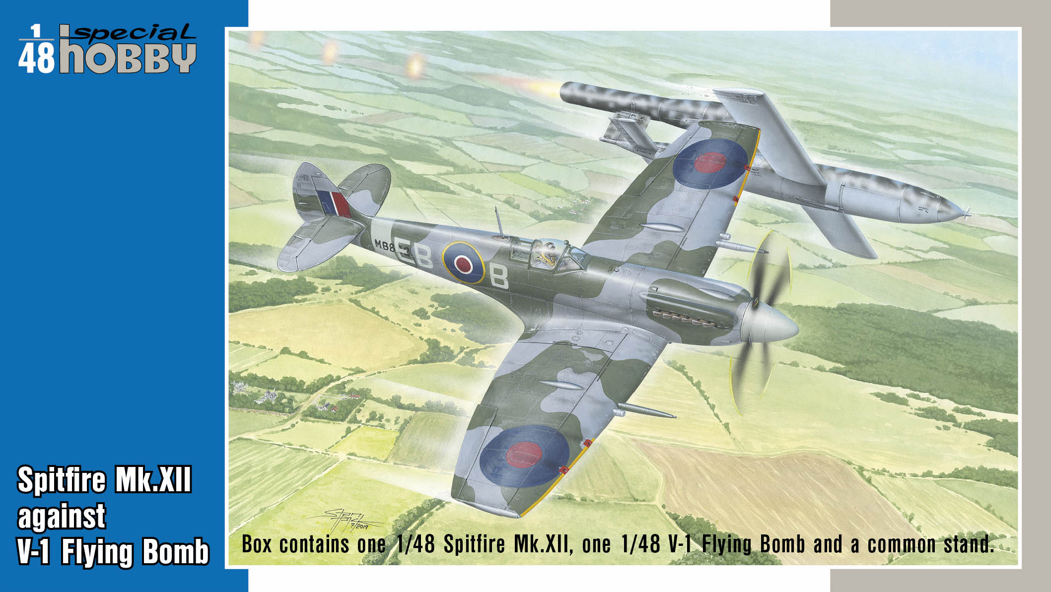 Сборная модель 1/48 Spitfire Mk.XII vs. V-1 Flying Bomb (2-in-1) (Special Hobby)