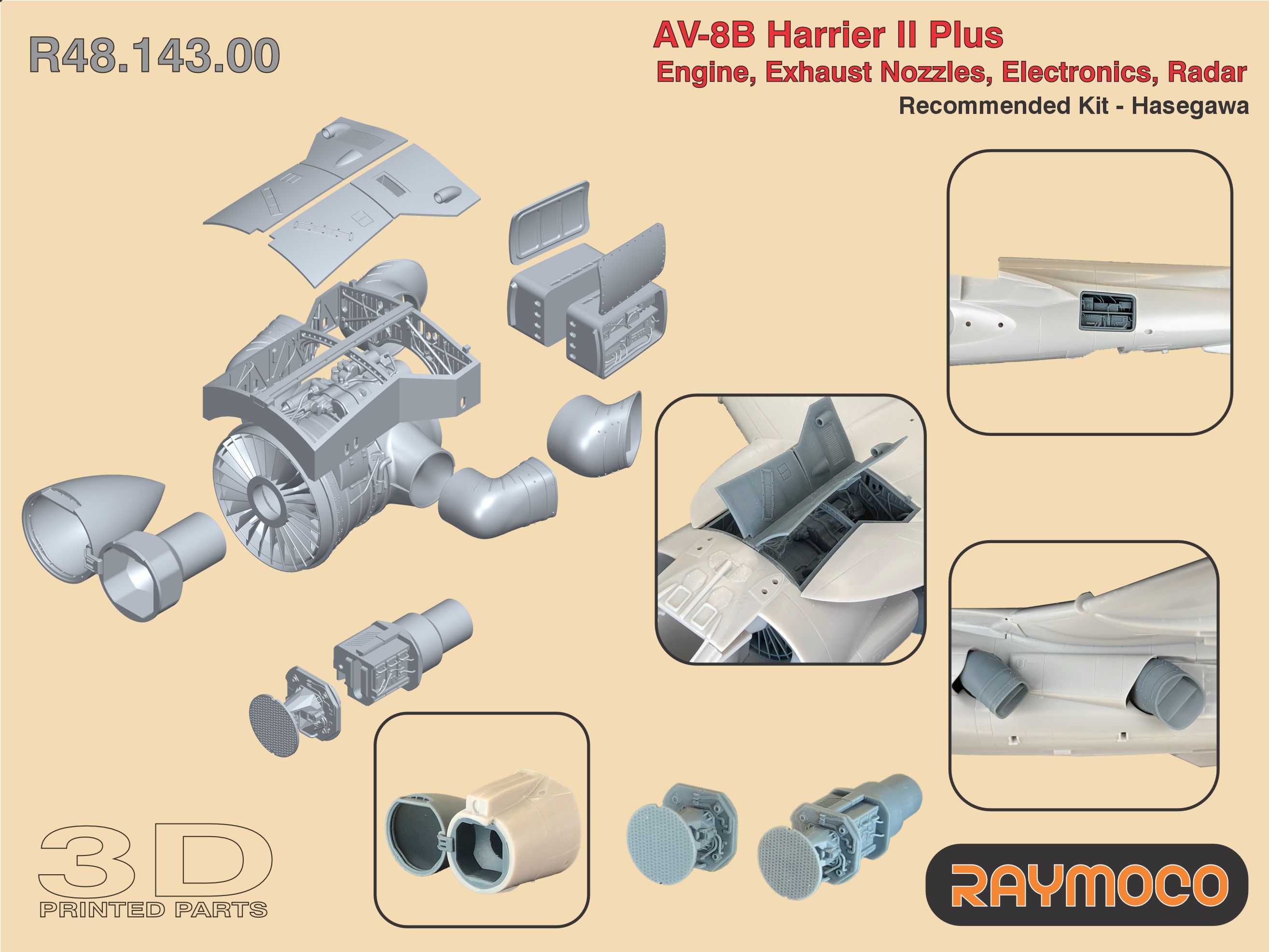 Дополнения из смолы 1/48 AV-8B Harrier II Plus Engine, Exhaust Nozzles, Electronics, Radar (Raymoco)