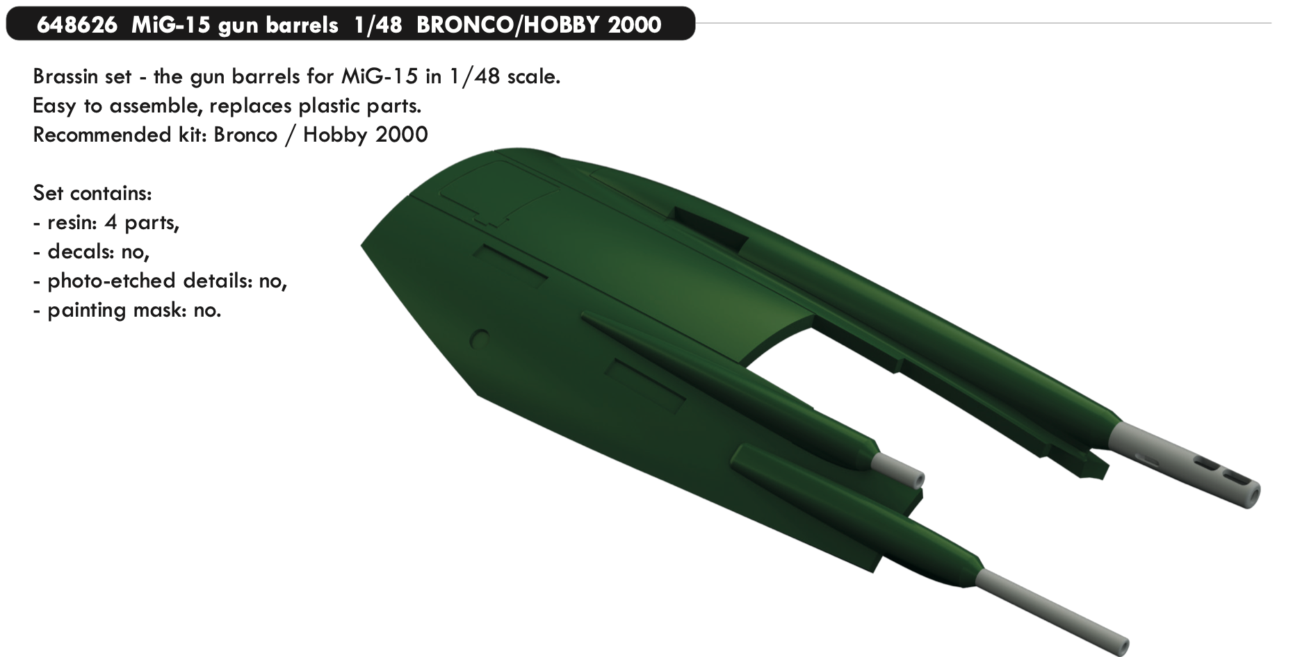Дополнения из смолы 1/48 Стволы пушки МиГ-15 (Bronco Model and Hobby 2000 kits)