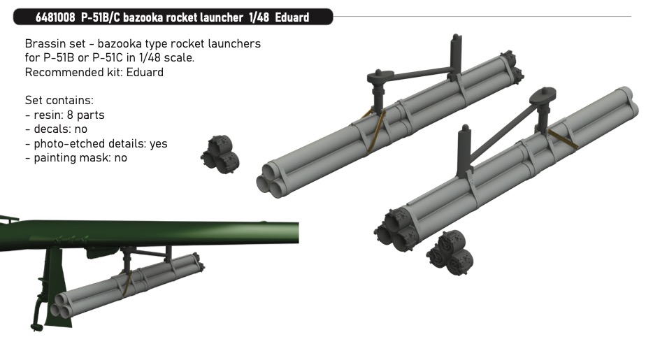 Дополнения из смолы 1/48 North-American P-51B/P-51C Mustang bazooka rocket launcher (Eduard kits)