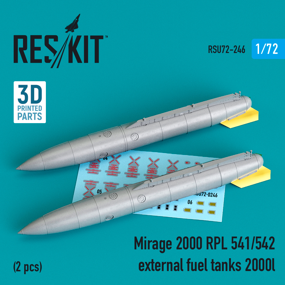 Дополнения из смолы 1/72 Dassault-Mirage 2000 RPL 541/542 external fuel tanks 2000lt (2pcs) (ResKit)