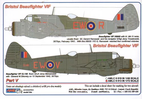 Декаль 1/72 Bristol Beaufighter VIF Part V (AML)