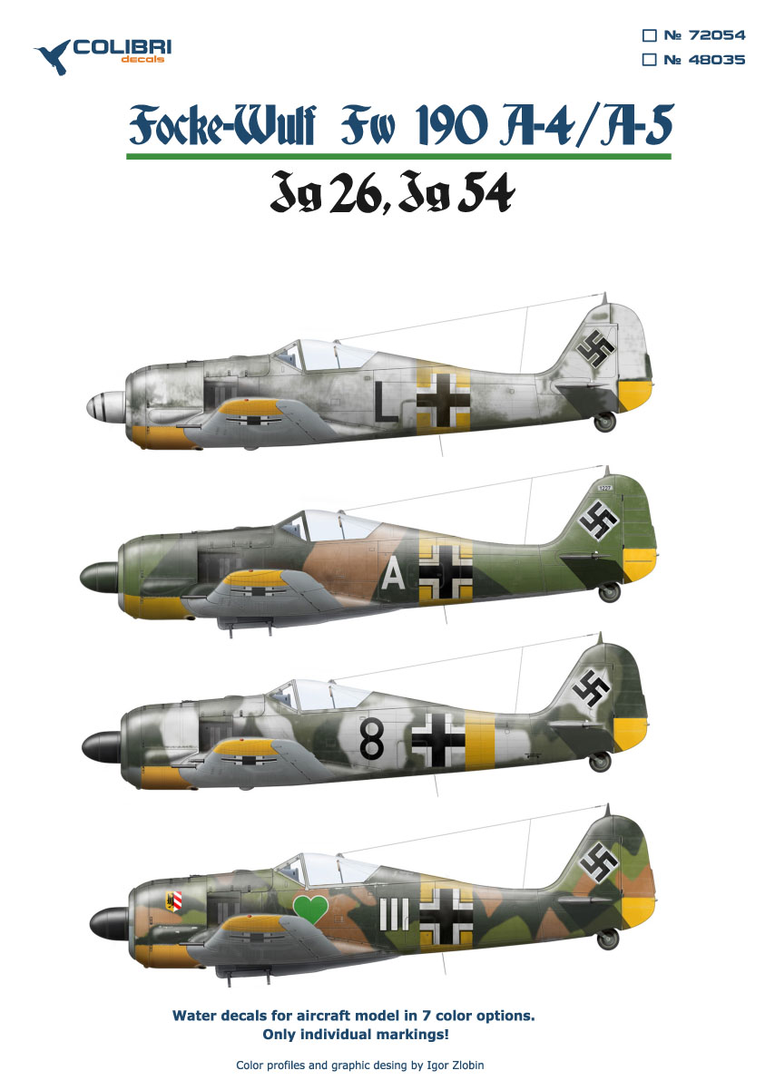 Декаль 1/72 Fw-190 A4/А5 Jg 54-Jg 26 (Colibri Decals)