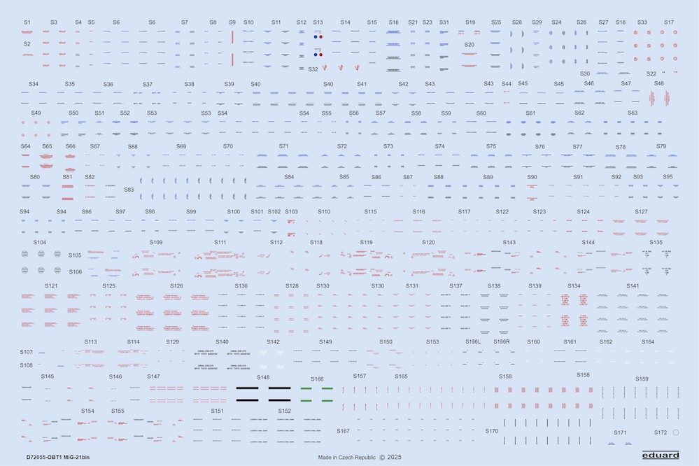 Декаль 1/72 МиГ-21бис (технадписи) (EDU)