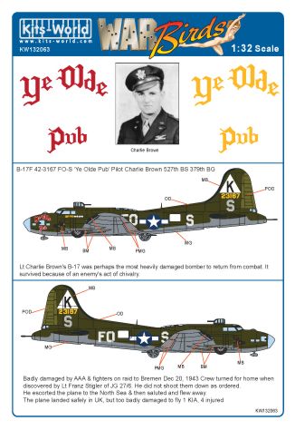 Декаль 1/32 Boeing B-17F Flying Fortress 42-3167 FO-S 'K' 'Ye Olde Pub' (Kits-World)