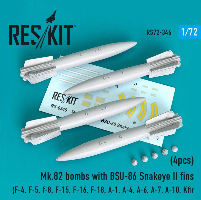 Дополнения из смолы 1/72 Mk-82 bombs with BSU-86 Snakeye II fins (4pcs) (ResKit)