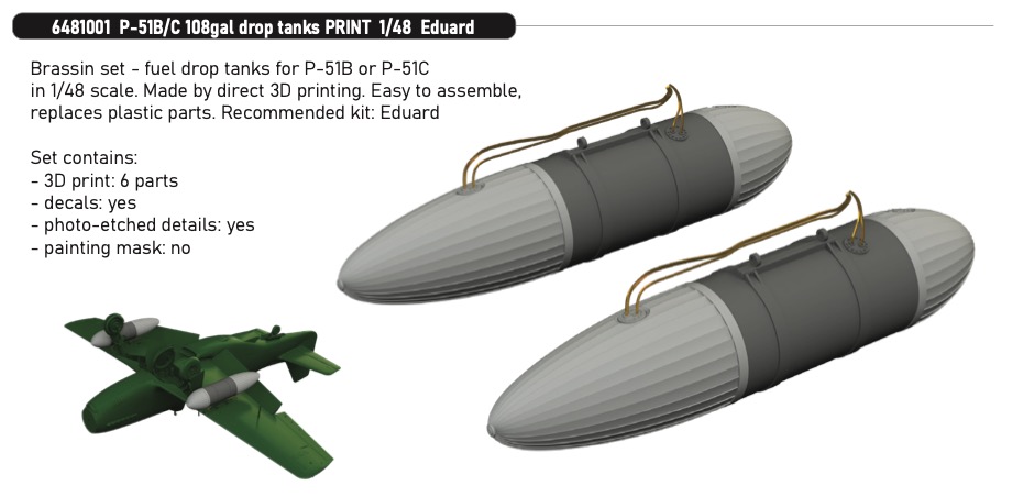 Дополнения из смолы 1/48 North-American P-51B/P-51C Mustang 108gal drop tanks (Eduard)