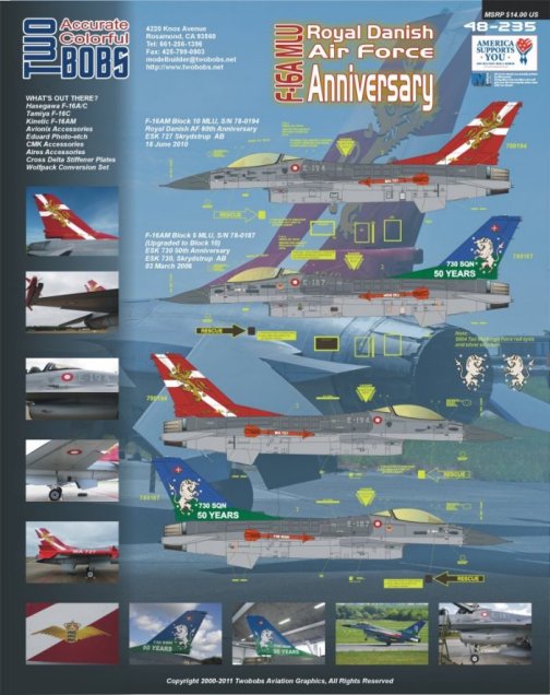 Декаль 1/48 Lockheed-Martin F-16MLU Royal Danish Air Force Anniversary Vipers (Two Bobs)