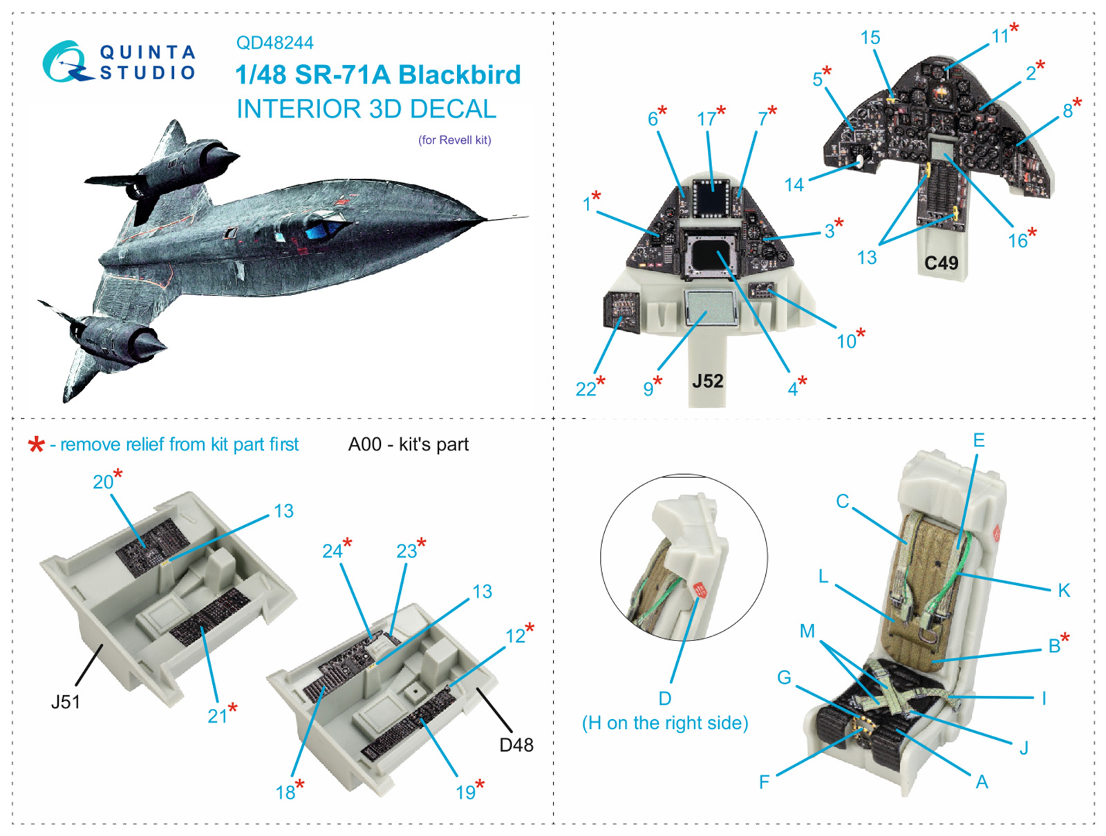 3D Декаль интерьера кабины SR-71A (Revell)