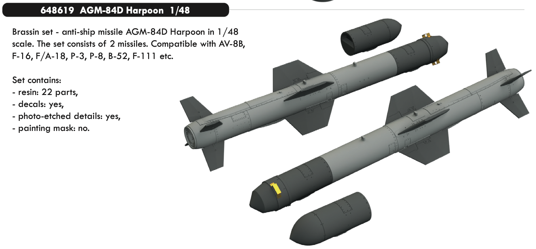 Дополнения из смолы 1/48 Ракеты  AGM-84D "Гарпун"