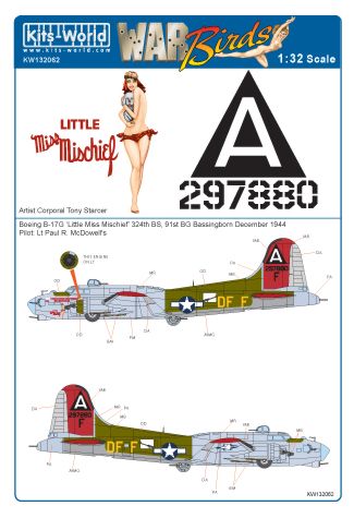 Декаль 1/32 Boeing B-17G Flying Fortress 42-97880 DF-F 'A' 'Little Miss Mischief' (Kits-World)