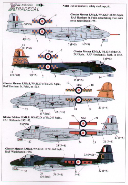 Декаль 1/48 Gloster Meteor F.8 (Xtradecal)