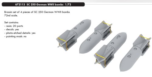 Дополнения из смолы 1/72 4 x German bombs SC-250