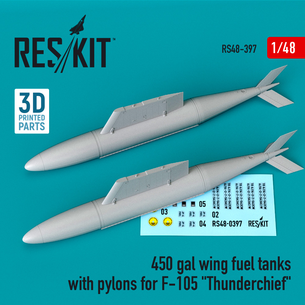 Дополнения из смолы 1/48 450 gal wing fuel tanks with pylons for Republic F-105D/F-105G(2pc)(ResKit)