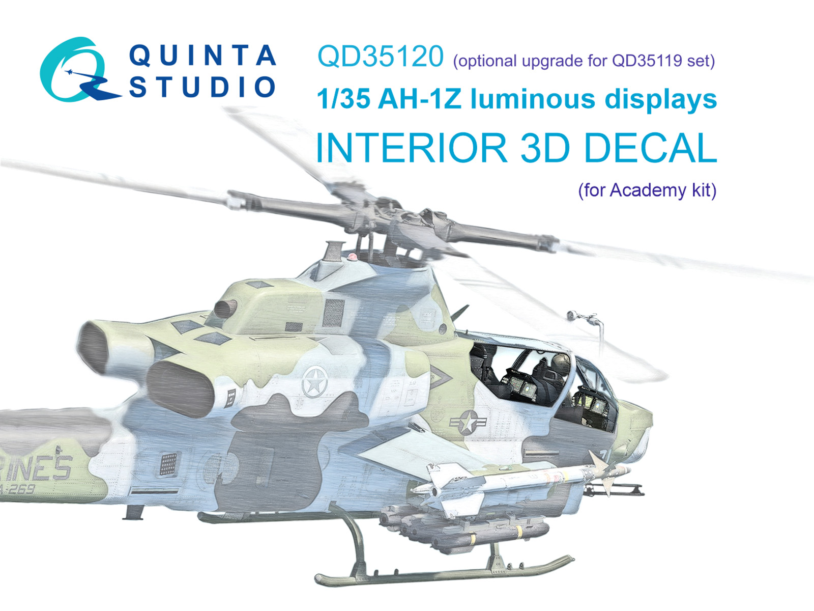 3D Декаль интерьера кабины AH-1Z включенные дисплеи для наборов QD+35119/QDS-35119 (Academy)