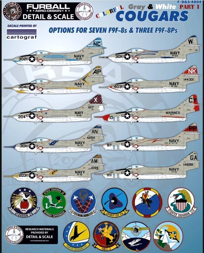 Декаль 1/48 Colorful Gray & White Cougars. "Colorful Gray & White Cougars" (Furball Aero-Design)