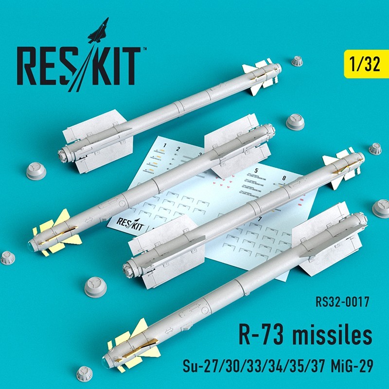 Дополнения из смолы 1/32 Советские ракеты Р-73 (4 шт.) (для Су-27/Су-30/Су-33/Су-34/Су-35/Су-37) 
