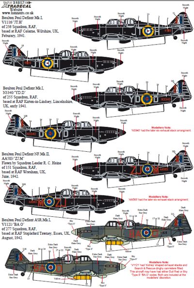 Декаль 1/48 Boulton-Paul Defiant Mk.I/NF.II/ ASR.Mk.I (6) (Xtradecal)