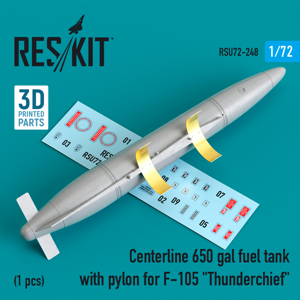 Дополнения из смолы 1/72 Centerline 650 gal fuel tank with pylons for Republic F-105D/F-105G(ResKit)
