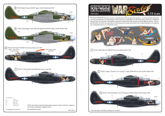 Декаль 1/72 Northrop P-61A/P-61B 'Black Widow' (7) (Kits-World)