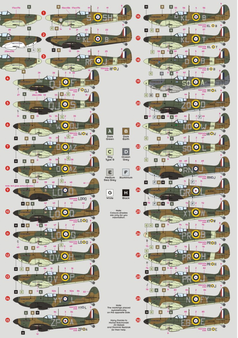 Декаль 1/72 Spitfire Mk.I/II Aces (DK Decals)