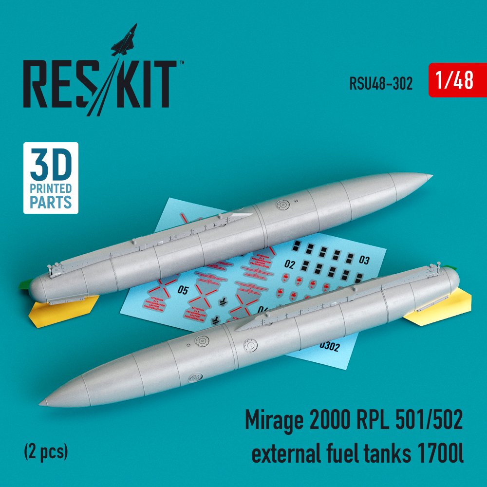 Дополнения из смолы 1/48 Dassault-Mirage 2000 RPL 501/502 external fuel tanks 1700lt (2pcs) (ResKit)