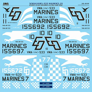 Декаль 1/32  VMA(AW)-533 HAWKS (1) USMC A-6A Intruders in the Cold War (AOA Decals)