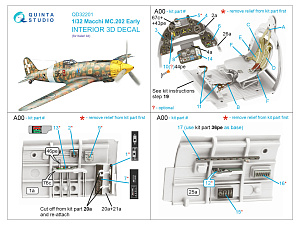 3D Декаль интерьера кабины Macchi MC.202 Folgore ранний (Italeri)