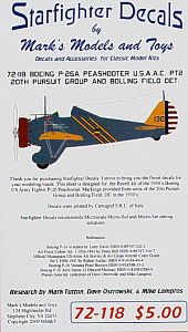 Декаль 1/72 Boeing P-26A/P-26C Peashooter USAAC Part 2 (6) (Starfighter Decals)