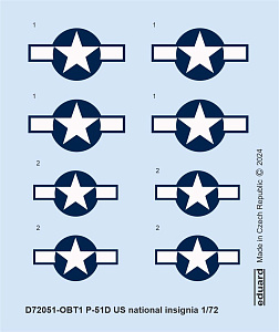 Декаль 1/72 P-51D US national insignia (EDU)