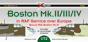 Декаль 1/72 Douglas Boston Mk.II/Mk.III/M.IV in RAF service over Europe (DK Decals)